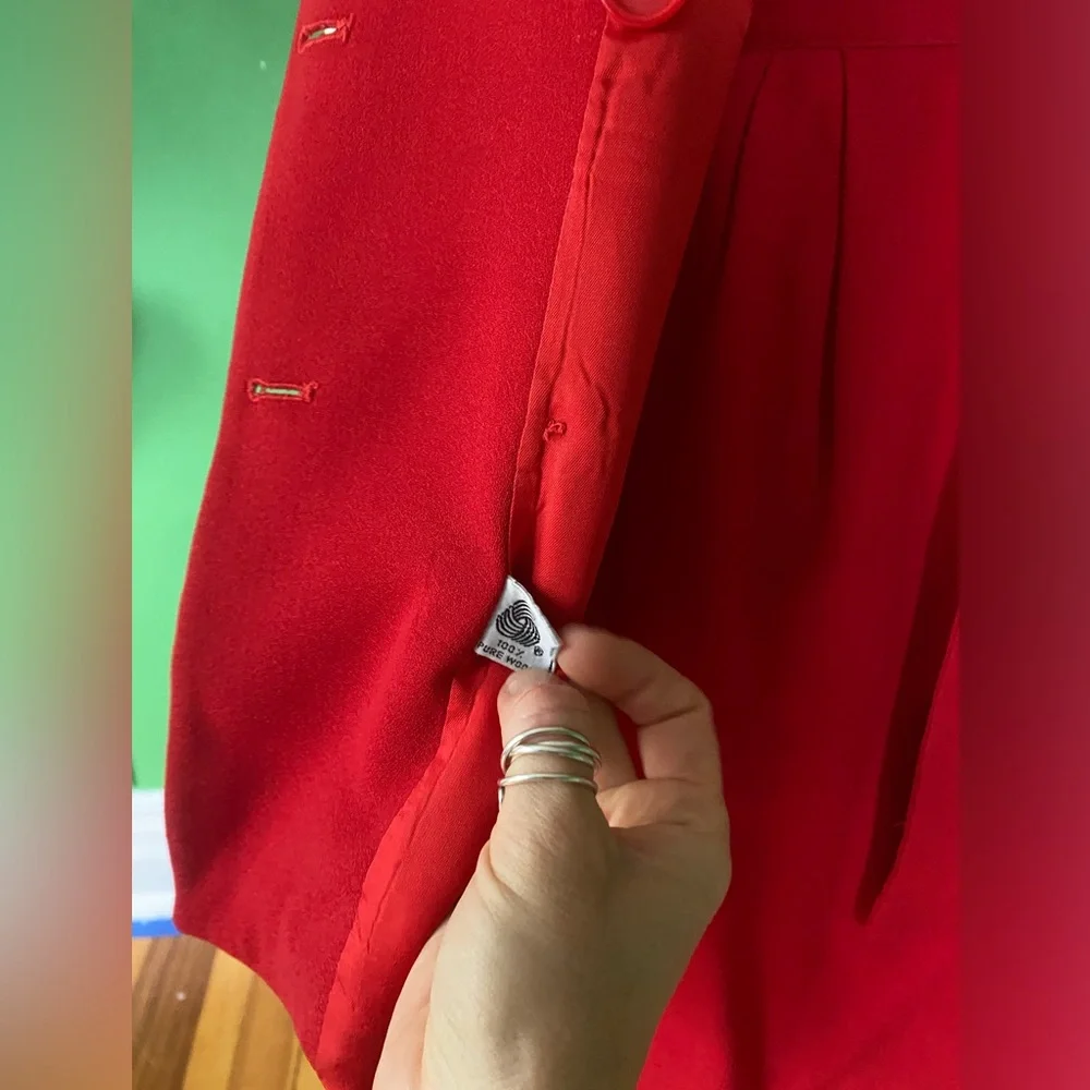 Vintage 90s Christian Dior wool Red Double-Breasted Blazer and Skirt Set